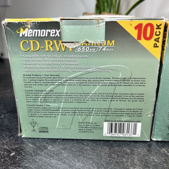 Memorex CD-RW Platinum 4x Rewritable Speed 650MB / 74 mins 21 Discs New & Sealed - Picture 8 of 10